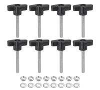 sourcing map 8pcs Tee Wing Knobs M6 x 45mm Metric 304 Stainless Steel Threaded Stud 36mm Z/T Head Plastic Handles Thumb Screws Hand Clamping Knob Grip Thumbscrew with Nuts Washers, Black