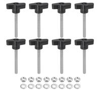 sourcing map 8pcs Tee Wing Knobs M6 x 50mm Metric 304 Stainless Steel Threaded Stud 36mm Z/T Head Plastic Handles Thumb Screws Hand Clamping Knob Grip Thumbscrew with Nuts Washers, Black
