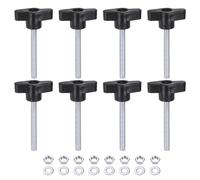 sourcing map 8pcs Tee Wing Knobs M6 x 50mm Metric Thread 36mm Z/T Head Plastic Handles Thumb Screws Hand Clamping Threaded Stud Knob Grip Thumbscrew with Nuts Washers, Black