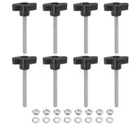 sourcing map 8pcs Tee Wing Knobs M6 x 60mm Metric 304 Stainless Steel Threaded Stud 36mm Z/T Head Plastic Handles Thumb Screws Hand Clamping Knob Grip Thumbscrew with Nuts Washers, Black
