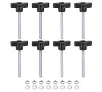 sourcing map 8pcs Tee Wing Knobs M6 x 60mm Metric Thread 36mm Z/T Head Plastic Handles Thumb Screws Hand Clamping Threaded Stud Knob Grip Thumbscrew with Nuts Washers, Black