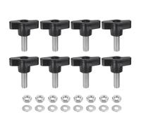 sourcing map 8pcs Tee Wing Knobs M8 x 20mm Metric 304 Stainless Steel Threaded Stud 36mm Z/T Head Plastic Handles Thumb Screws Hand Clamping Knob Grip Thumbscrew with Nuts Washers, Black