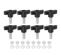 sourcing map 8pcs Tee Wing Knobs M8 x 20mm Metric Thread 36mm Z/T Head Plastic Handles Thumb Screws Hand Clamping Threaded Stud Knob Grip Thumbscrew with Nuts Washers, Black