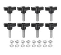 sourcing map 8pcs Tee Wing Knobs M8 x 25mm Metric 304 Stainless Steel Threaded Stud 36mm Z/T Head Plastic Handles Thumb Screws Hand Clamping Knob Grip Thumbscrew with Nuts Washers, Black