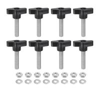 sourcing map 8pcs Tee Wing Knobs M8 x 35mm Metric 304 Stainless Steel Threaded Stud 36mm Z/T Head Plastic Handles Thumb Screws Hand Clamping Knob Grip Thumbscrew with Nuts Washers, Black