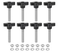 sourcing map 8pcs Tee Wing Knobs M8 x 45mm Metric 304 Stainless Steel Threaded Stud 36mm Z/T Head Plastic Handles Thumb Screws Hand Clamping Knob Grip Thumbscrew with Nuts Washers, Black