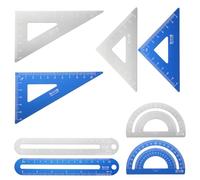 sourcing map 8pcs Triangular Ruler Set 15cm/6" Aluminum Alloy Straight Geometric Protractor Triangle Engineering Scale Drafting Ruler Kit Measuring Drawing Tool for Classroom Home, Silver/Blue