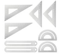 sourcing map 8pcs Triangular Ruler Set 15cm/6" Aluminum Alloy Straight Geometric Protractor Triangle Engineering Scale Drafting Ruler Kit Measuring Drawing Tool for Classroom Home, Silver White