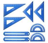 sourcing map 8pcs Triangular Ruler Set 15cm/6" Aluminum Alloy Straight Geometric Protractor Triangle Engineering Scale Drafting Ruler Kit Measuring Drawing Tool for Classroom Office Home, Blue