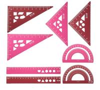 sourcing map 8pcs Triangular Ruler Set 20cm Aluminum Alloy Straight Geometric Protractor Triangle Engineering Scale Drafting Ruler Kit Measuring Drawing Tool for Classroom Office Home, Red/Pink