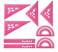 sourcing map 8pcs Triangular Ruler Set 20cm Aluminum Alloy Straight Geometric Protractor Triangle Engineering Scale Drafting Ruler Kit Measuring Drawing Tool for Classroom Office Home, Pink