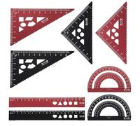 sourcing map 8pcs Triangular Ruler Set 20cm Aluminum Alloy Straight Geometric Protractor Triangle Engineering Scale Drafting Ruler Kit Measuring Drawing Tool for Classroom Office, Black/Red