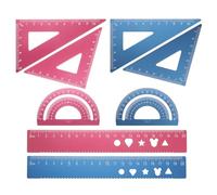 sourcing map 8pcs Triangular Ruler Set 20mm Aluminum Geometric Protractor Triangle Engineering Scale Drafting Ruler Kit for Office Home, Blue Red