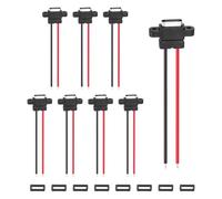 sourcing map 8Pcs Type-C Female Chassis Connector, 2 Pin Waterproof Pigtail Bare Wire Panel Mount Socket with Rubber Ring for DIY USB-C Charging Port Installation (Vertical Terminal)