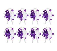 sourcing map 8Pcs Wrist Corsage Artificial Flower Bracelets Rose Wrist Bride Groom Decorative for Wedding Ceremony Prom Party Anniversary Purple