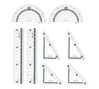 sourcing map 8piece Ruler Set 15cm Straight Ruler Protractor Triangle Measuring Tool with Wavy Line for Classrooms Home Office, Grey