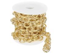 sourcing map 9.8Feet Aluminum Link Chain, Link Cable Chain Embossed Double Oval Plated Chain Bulk Craft Making Chain Roll for DIY, 20x14x2.7mm, Gold