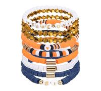 sourcing map 9 Pack Game Day Bracelets for Women, Stackable Stretch Football Bracelets Sports for Mom Accessories Outfits Jewelry Gifts, Orange Blue