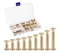 sourcing map 9 Sizes Phillips Screw Post Fit for 3/16"(5mm) Hole Dia, Male M4x5mm Binding Bolts Leather Album Fastener Kit Gold Tone 90 Sets