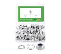 sourcing map 90Pcs M16 x 2 Nylon Insert Hex Lock Nut Kit, 304 Stainless Steel Lock Nuts with Flat Washers and Spring Washers Self Tight Hex Lock Nuts, Silver&Blue