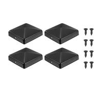 sourcing map 91 x 91mm Pyramid Post Cap, 4Pcs Galvanized Steel Fence Post Cover with Screws for Wood/Metal Fence Posts, Mailbox Pyramid Cover, Outdoor, Garden, Decks, Black