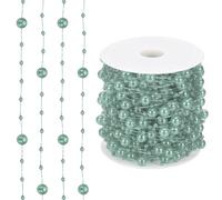 sourcing map 98 Feet Artificial Pearl String, Faux Pearl Beads Fishing Line String Beads Chain Vases Filler for Floating Candle Wedding Centerpiece Party Decoration, Forest Green
