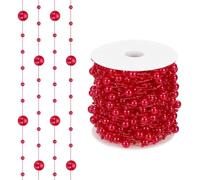 sourcing map 98 Feet Artificial Pearl String, Faux Pearl Beads Fishing Line String Beads Chain Vases Filler for Floating Candle Wedding Centerpiece Party Decoration, Red