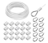 sourcing map 98FT Stainless Steel Cable Railing Kit, 1/8" Vinyl Coated 7x7 Strand Wire Rope with Loop Sleeves and Thimbles for Outdoor Deck Fence Wire & String Light,Picture Hanging,White