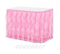 sourcing map 9ft Pink Tutu Table Skirt, Tulle Curly Willow Table Skirt for Rectangle Tables, Ruffle Table Skirt for Birthday Wedding Gender Reveal Party