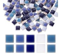 sourcing map 9mm Square Mosaic Tiles, 300g Ceramic Mosaic Pieces Glazed Porcelain Tiles Bulk for Vase Flower Pots Aquarium Decor Garden Project DIY Art Craft, Blue Colors