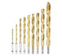 sourcing map 9pcs 1/4" Hex Shank Titanium Twist Drill Bit Set 9 Sizes 3/4/5/6/7/8/9/10/12mm Drilling Dia High Speed Steel Drills for Hardened Metal, Stainless Steel, Cast Iron, Wood, Plastic