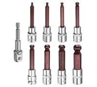 sourcing map 9pcs 4/5/6/8/10/12/14/17mm Ball End Hex Bit Socket 1/2" Square Drive Metric Extension Impact Bit Power Nut Driver Set S2 & CR-V Steel Socket Ratchet Wrench Bits