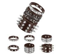 sourcing map 9Pcs Rock Punk Studded Faux Leather Bracelet Set, 8.7"/22cm Goth Spiked Cuff Wristband Adjustable Bracelets for Halloween Party Favors Emo Grunge Accessories, Coffee Brown