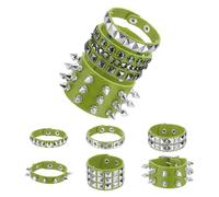 sourcing map 9Pcs Rock Punk Studded Faux Leather Bracelet Set, 8.7"/22cm Goth Spiked Cuff Wristband Adjustable Bracelets for Halloween Party Favors Emo Grunge Accessories, Green