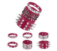 sourcing map 9Pcs Rock Punk Studded Leather Bracelet Set, 8.7"/22cm Goth Spiked Cuff Wristband Adjustable Bracelets for Halloween Party Favors Emo Grunge Accessories, Rose Red