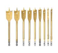 sourcing map 9Pcs Spade Drill Bit Paddle Flat Bits Set Wood Hole Cutter with Quick Change 1/4 Inch Hex Shank for Woodworking Fiberglass, Gold Tone