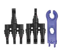 sourcing map A Pair of T-Shaped Branch Connector, 1 to 3 Male/Female Solar Panel Connectors with 1000V Flat Head Spanner for Parallel Connection Between Solar Panels Cables Wires, Black