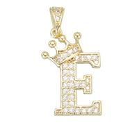 sourcing map A-Z Crown Letter Charm, Alphabet E Pendant Gold Plated Cubic Zirconia Monogram Initial Pendant Name Jewelry for Men Women DIY