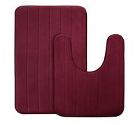 sourcing map Absorbent Bath Mats Set, Memory Foam Bathroom Rug Contour rug 2 Piece Set Includes Bath Rug 80x50cm, U-Shaped Toilet Mat 60x50cm, Burgundy