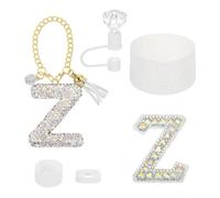 sourcing map Accessories Set for Stanley Tumbler Cup, Initials Decorations for Tumbler Cup 30/40OZ Includes Diamond Straw Cap Letter Keychain Sticker Silicone Base Sleeve Stopper Set, White(Z)