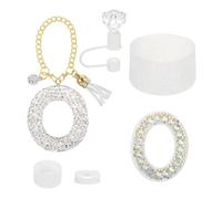 sourcing map Accessories Set for Stanley Tumbler Cup, Initials Decorations for Tumbler Cup 30/40OZ Includes Diamond Straw Cap Letter Keychain Sticker Silicone Base Sleeve Stopper Set, White(O)