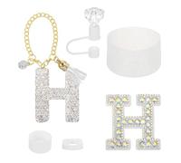 sourcing map Accessories Set for Stanley Tumbler Cup, Initials Decorations for Tumbler Cup 30/40OZ Includes Diamond Straw Cap Letter Keychain Sticker Silicone Base Sleeve Stopper Set, White(H)