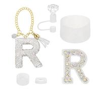 sourcing map Accessories Set for Stanley Tumbler Cup, Initials Decorations for Tumbler Cup 30/40OZ Includes Diamond Straw Cap Letter Keychain Sticker Silicone Base Sleeve Stopper Set, White(R)