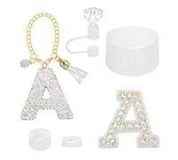 sourcing map Accessories Set for Stanley Tumbler Cup, Initials Decorations for Tumbler Cup 30/40OZ Includes Diamond Straw Cap Letter Keychain Sticker Silicone Base Sleeve Stopper Set, White(A)