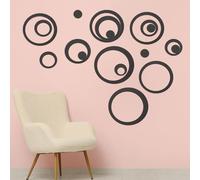 sourcing map Acrylic Mirror Circle Wall Stickers, 6Pcs 14/11/9/6.5/4.5/2.5cm Black Round Mirror Sticker Set Removable Self-Adhesive Wall Decals Art Mural for Living Room Decor