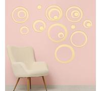 sourcing map Acrylic Mirror Circle Wall Stickers, 6Pcs 14/11/9/6.5/4.5/2.5cm Gold Round Mirror Sticker Set Removable Self-Adhesive Wall Decals Art Mural for Living Room Decor