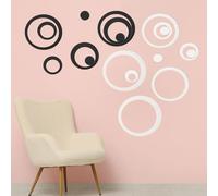 sourcing map Acrylic Mirror Circle Wall Stickers, 6Pcs 14/11/9/6.5/4.5/2.5cm Silver and Black Round Mirror Sticker Set Removable Self-Adhesive Wall Decals Art Mural for Living Room Decor