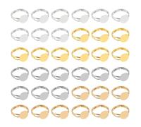 sourcing map Adjustable Blank Rings for Jewelry Making, 40 Pcs 10mm Flat Blank Ring Base for Men Women DIY Crafts Jewelry Findings Components Birthday Wedding, Silver, Gold, White, Light Gold
