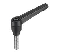 sourcing map Adjustable Clamping Lever Handle M6 x 25mm Metric 304 Stainless Steel Male Threaded Stud Hand Knobs Push Button Ratchet Rotating Screw Handles Bolts with Locking Lever Black