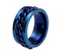 sourcing map Adults Fidget Ring 0.6" (16mm) Dia. Titanium Steel Chain Rotatable Rings, Metal Band Rings Perfect for Men & Women (Blue)